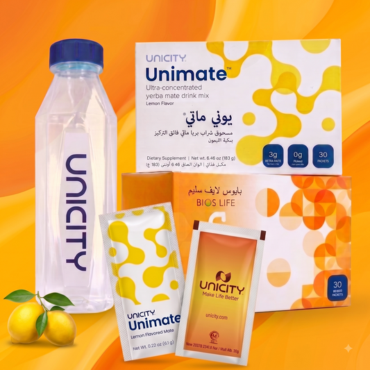Unicity Unimate Lemon Flavor , Bios Life Orange Flavor & Diamond Bottle Combo Pack